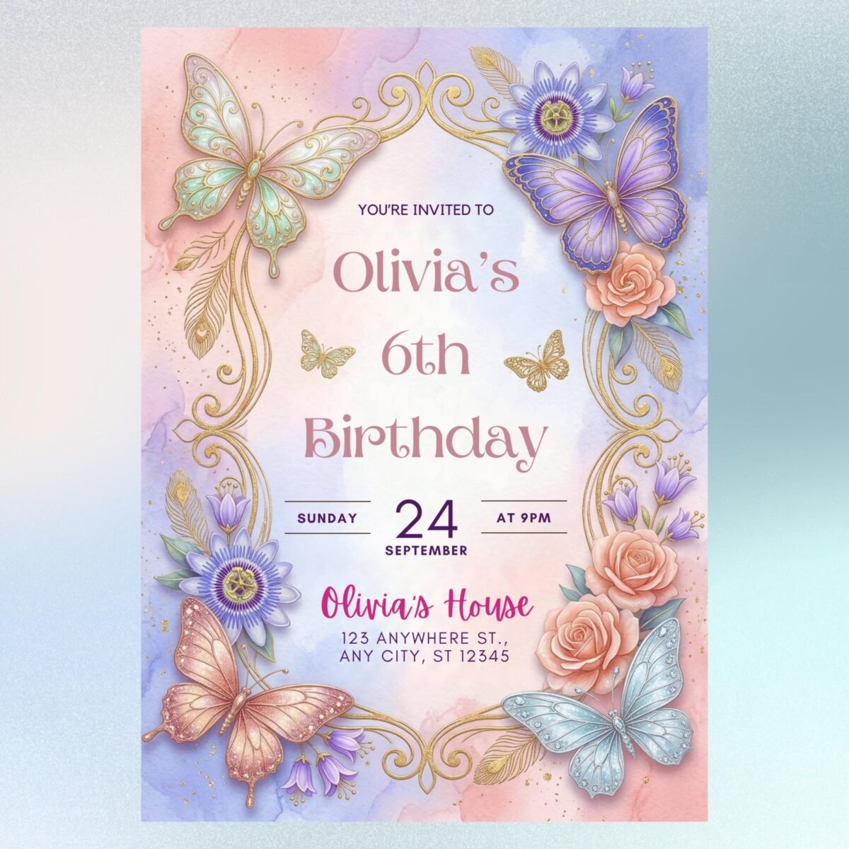 Butterfly Birthday Invitation for 6th Girl Party Template - Image 5