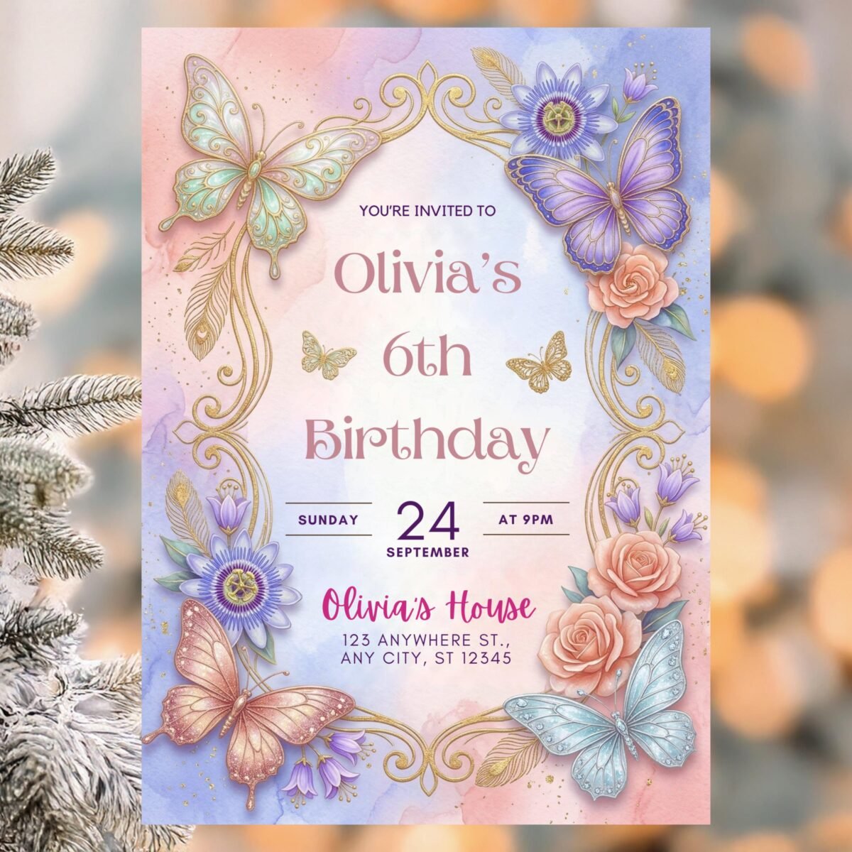 Butterfly Birthday Invitation for 6th Girl Party Template - Image 8