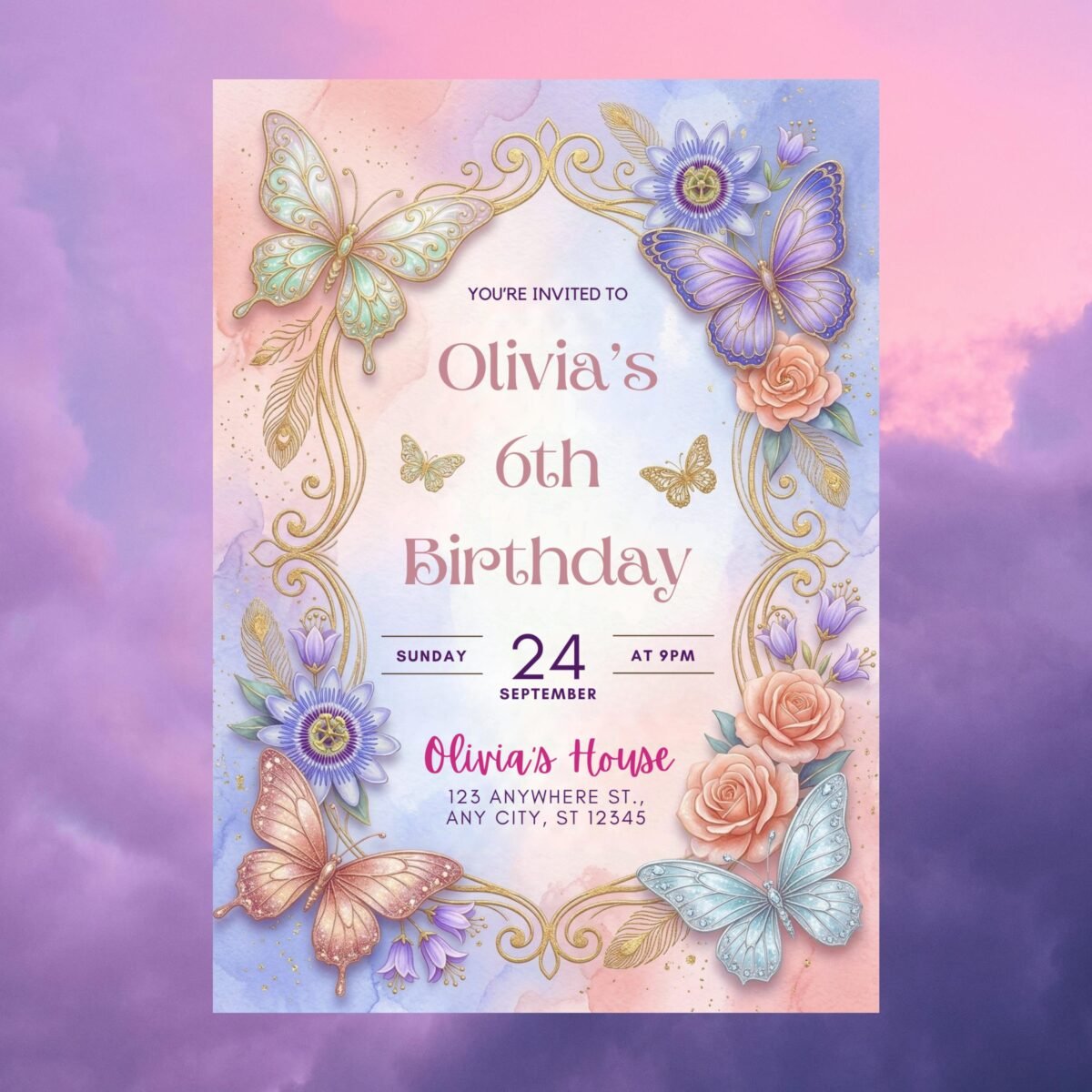 Butterfly Birthday Invitation for 6th Girl Party Template - Image 10