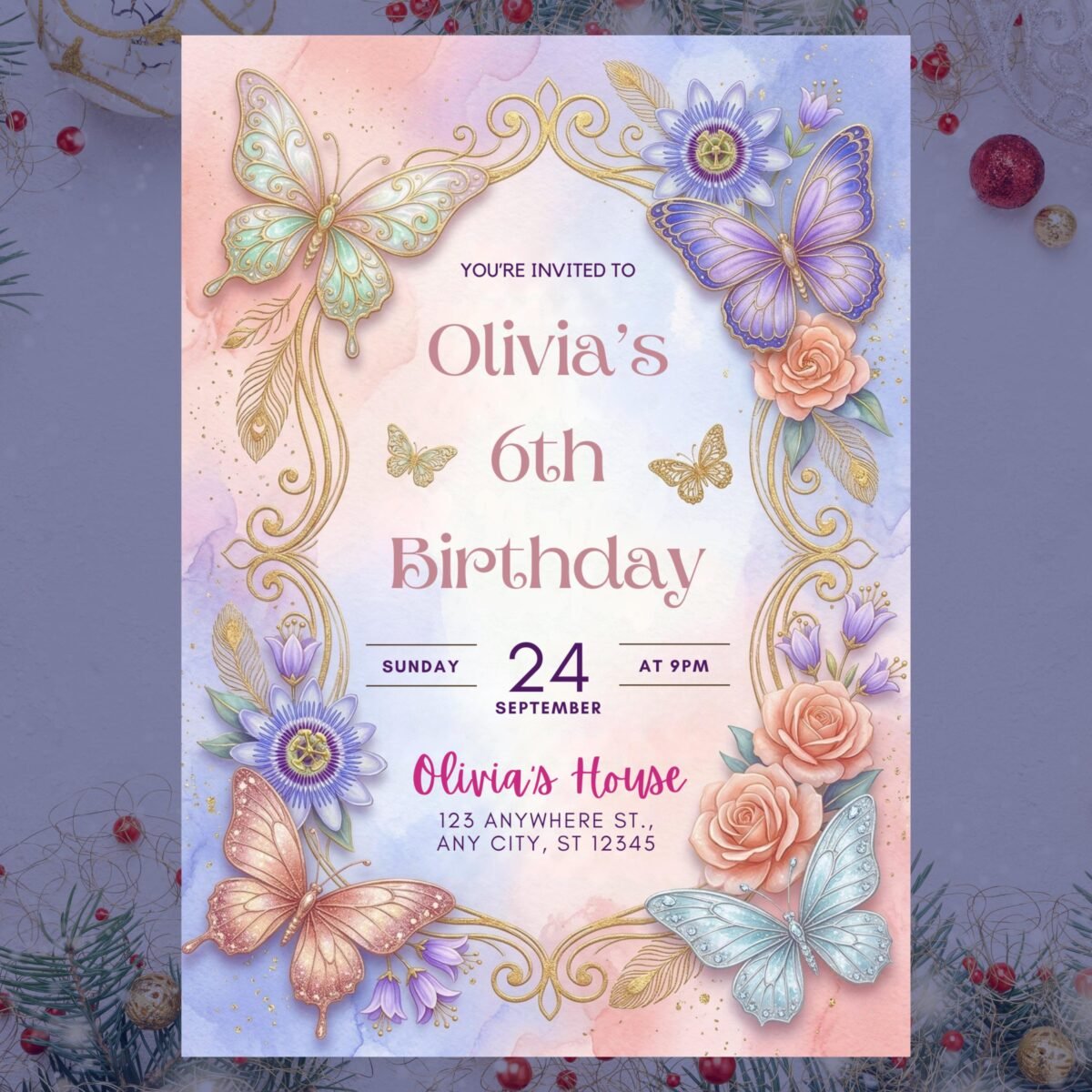 Butterfly Birthday Invitation for 6th Girl Party Template - Image 16