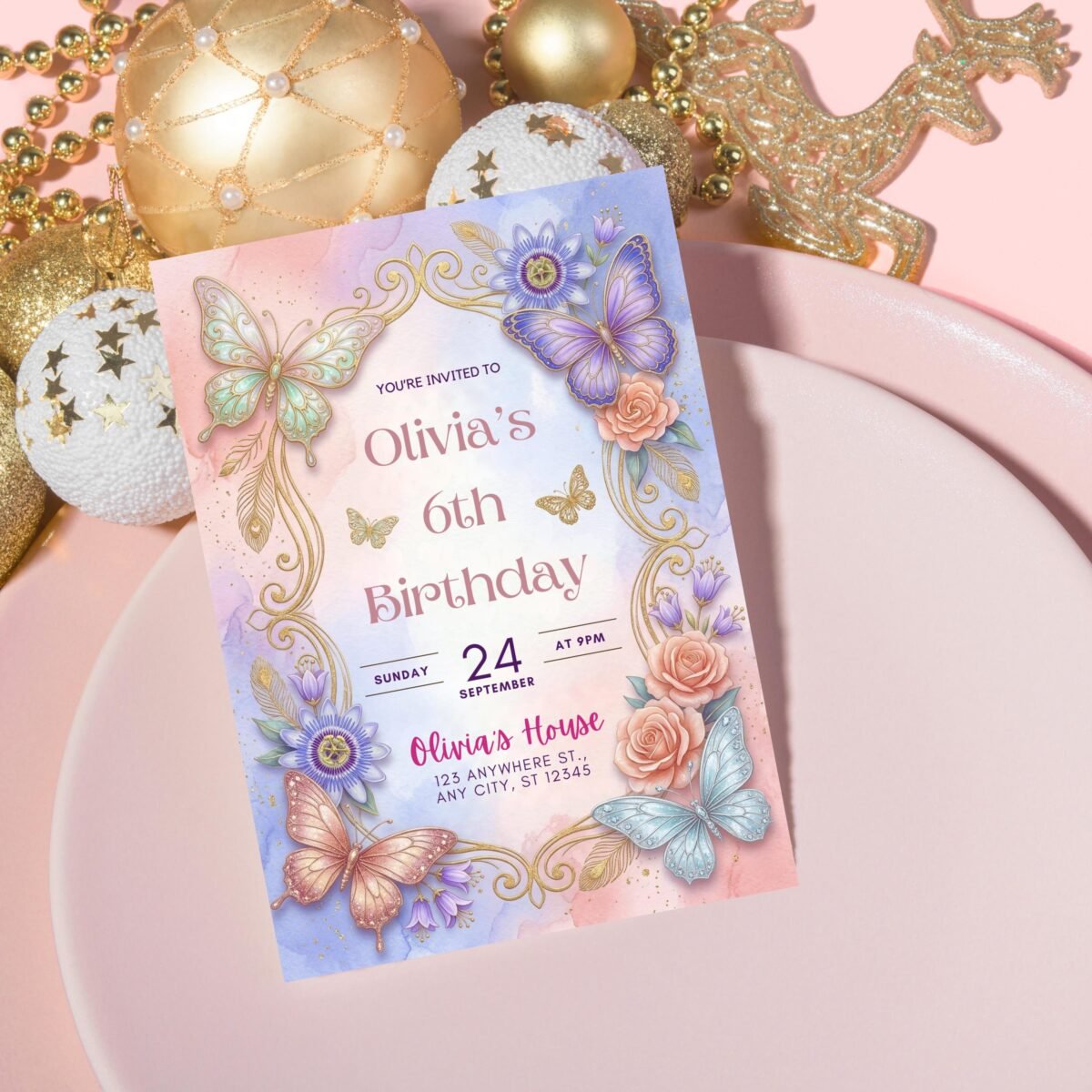 Butterfly Birthday Invitation for 6th Girl Party Template - Image 6