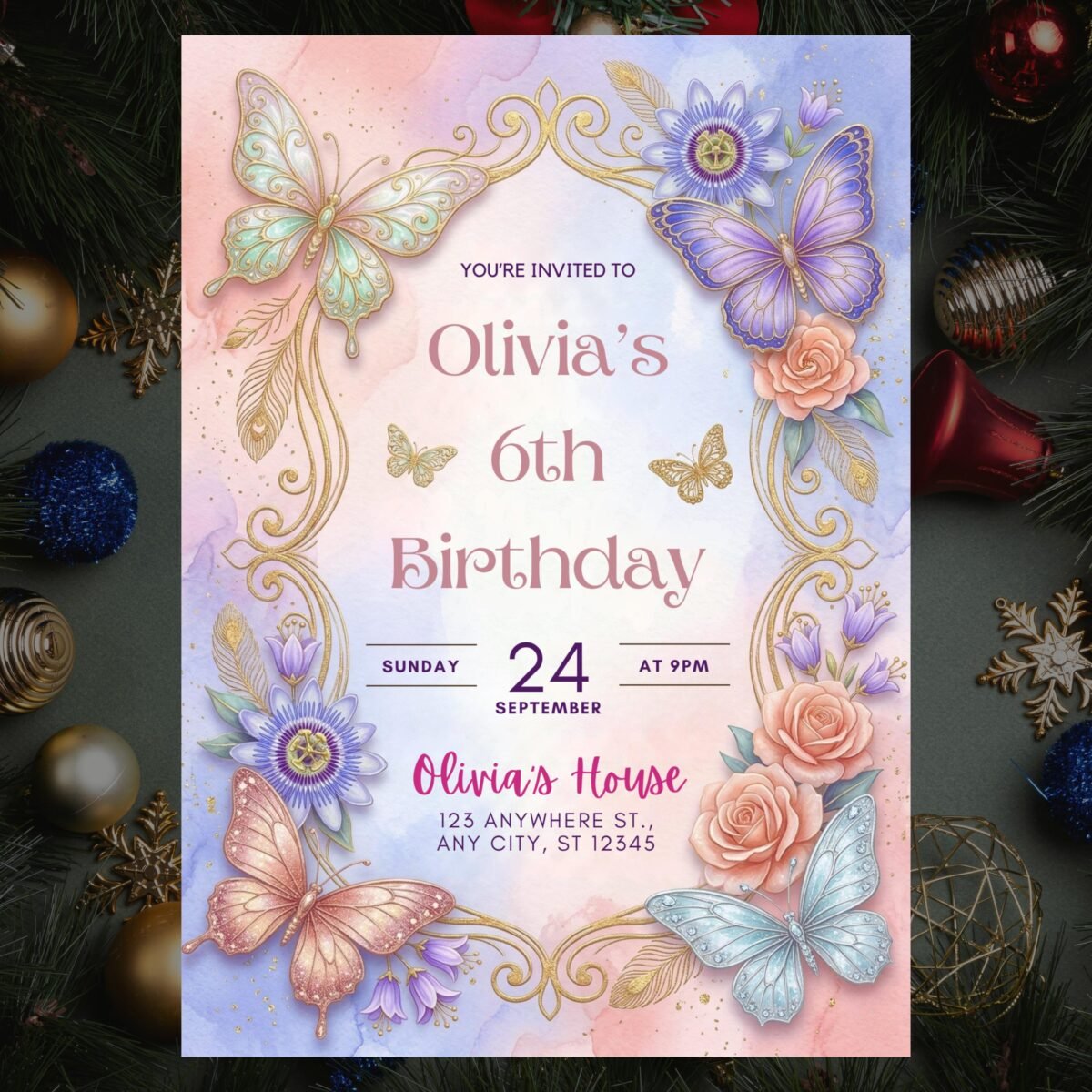 Butterfly Birthday Invitation for 6th Girl Party Template - Image 4