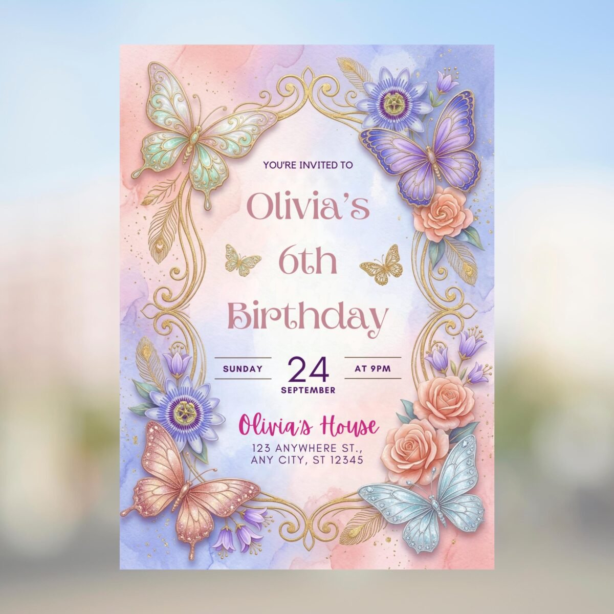 Butterfly Birthday Invitation for 6th Girl Party Template - Image 11