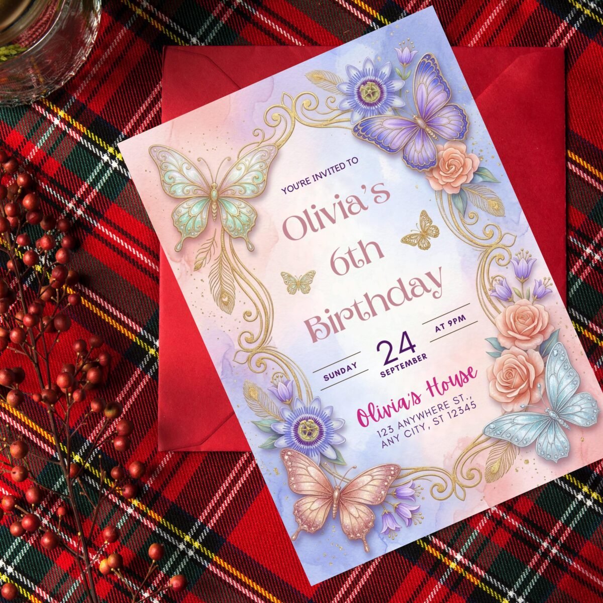 Butterfly Birthday Invitation for 6th Girl Party Template - Image 7