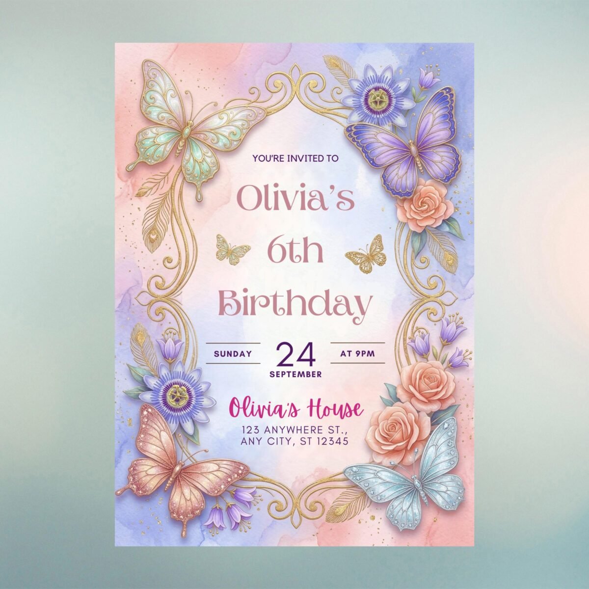 Butterfly Birthday Invitation for 6th Girl Party Template - Image 14