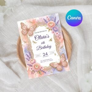 Butterfly Birthday Invitation - Editable Purple Party Invite