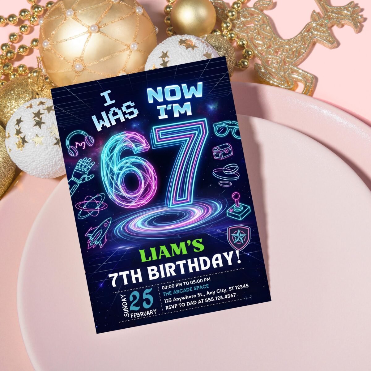 7th Birthday Invitation - Editable Six Seven Meme Template - Image 4