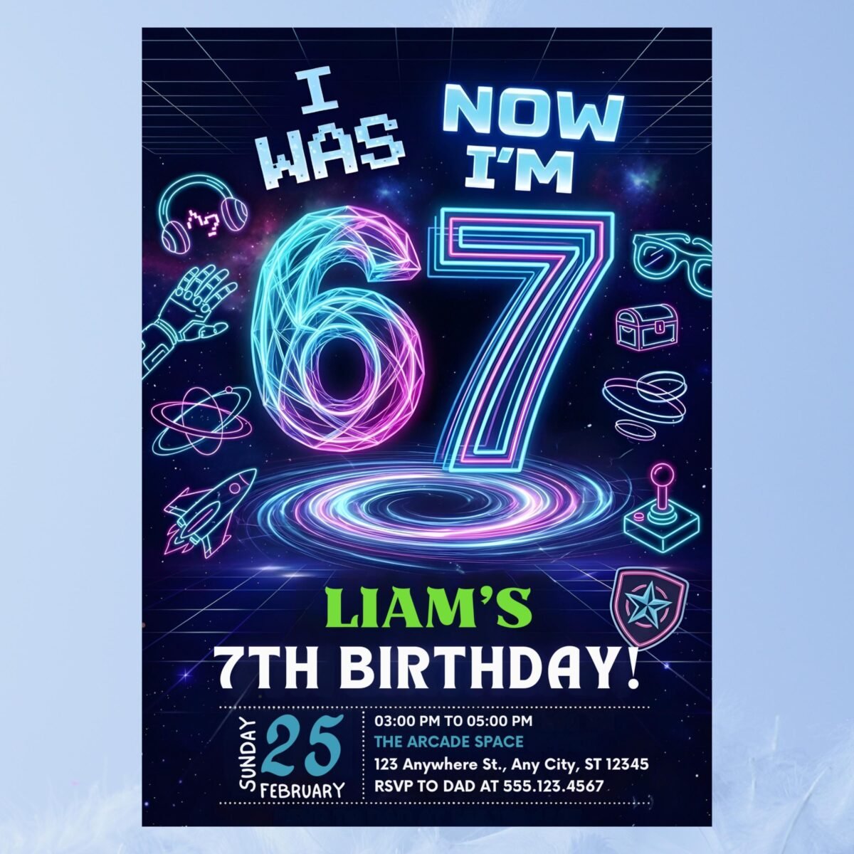 7th Birthday Invitation - Editable Six Seven Meme Template - Image 8