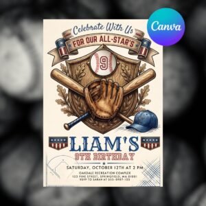 Baseball Birthday Invitation - Editable Canva Template