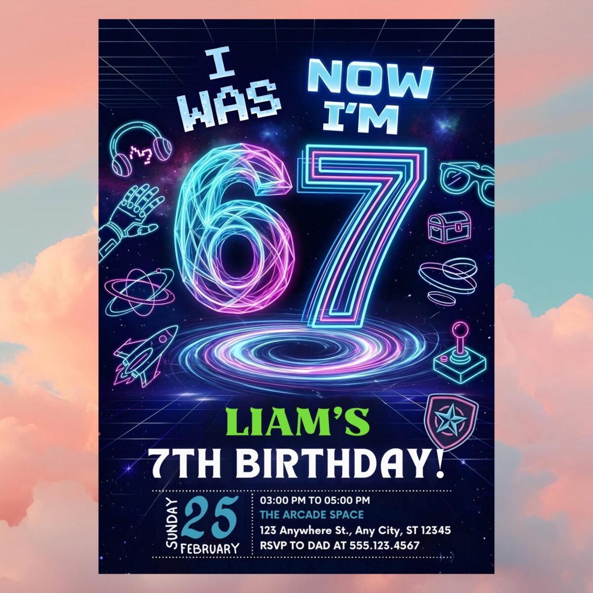 7th Birthday Invitation - Editable Six Seven Meme Template - Image 5