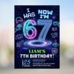7th Birthday Invitation - Editable Six Seven Meme Template