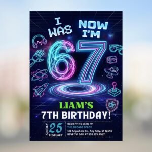 7th Birthday Invitation - Editable Six Seven Meme Template