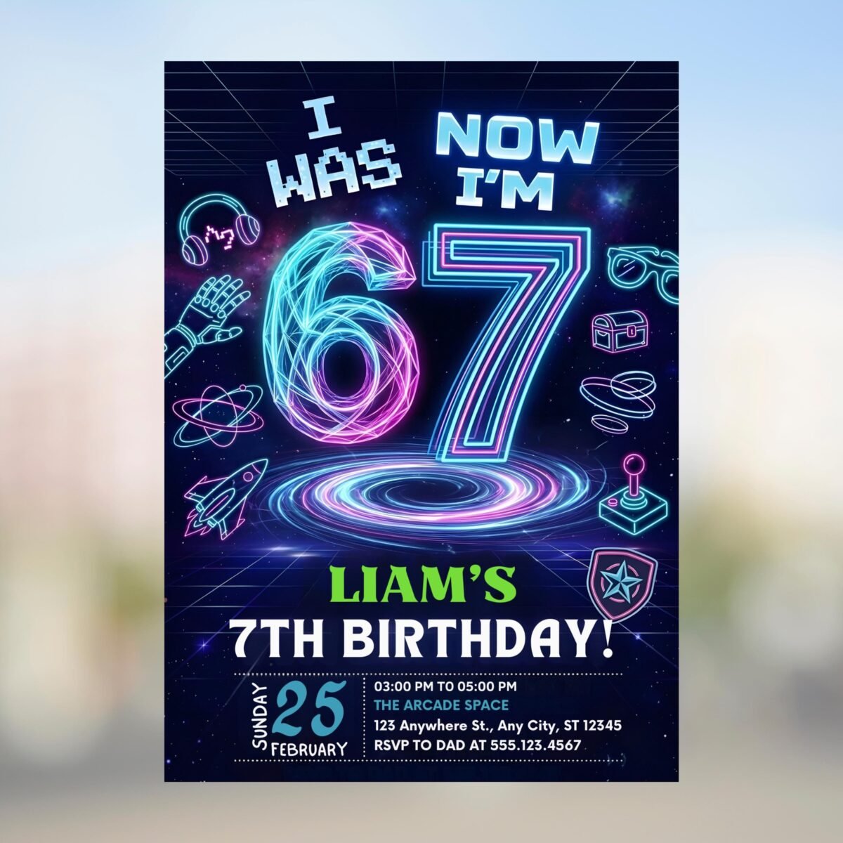 7th Birthday Invitation - Editable Six Seven Meme Template