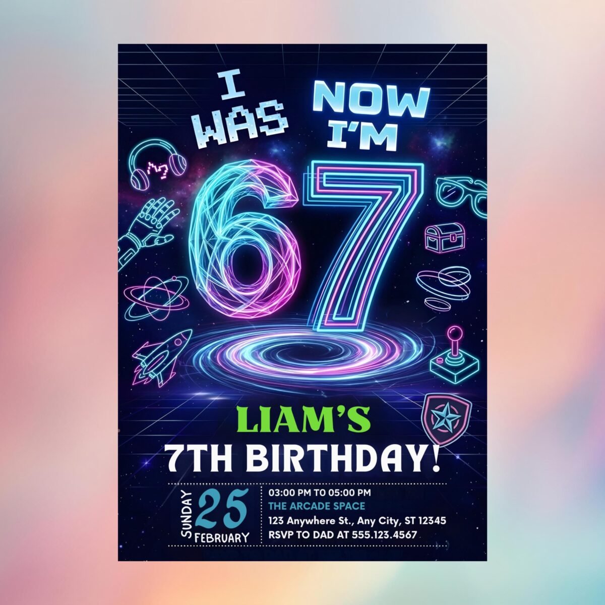 7th Birthday Invitation - Editable Six Seven Meme Template - Image 6