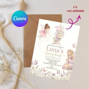 Fairy First Birthday Invitation - Editable Floral Invite