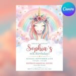 Unicorn Birthday Invitation - Editable Watercolor Template