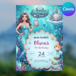 Mermaid Birthday Invitation Template - Editable Undersea Invite