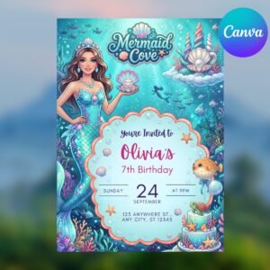 Mermaid Birthday Invitation Template - Editable Undersea Invite