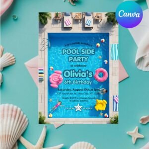 Pool Party Invitation - Editable Birthday Invite Template