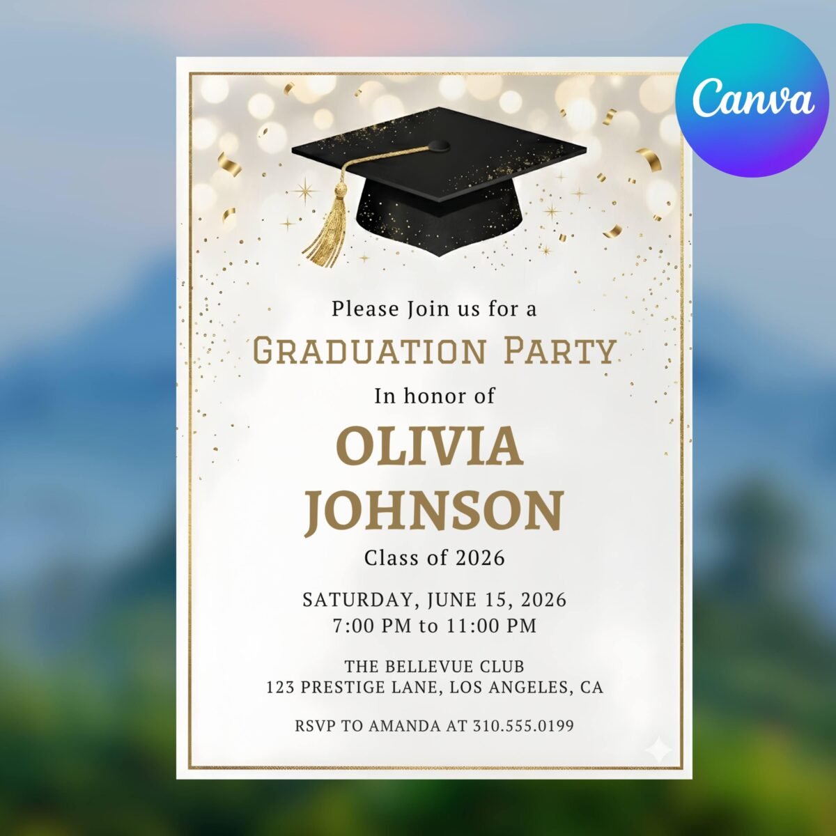 Graduation Party Invitation 2026 - Editable Blue Template - Image 4