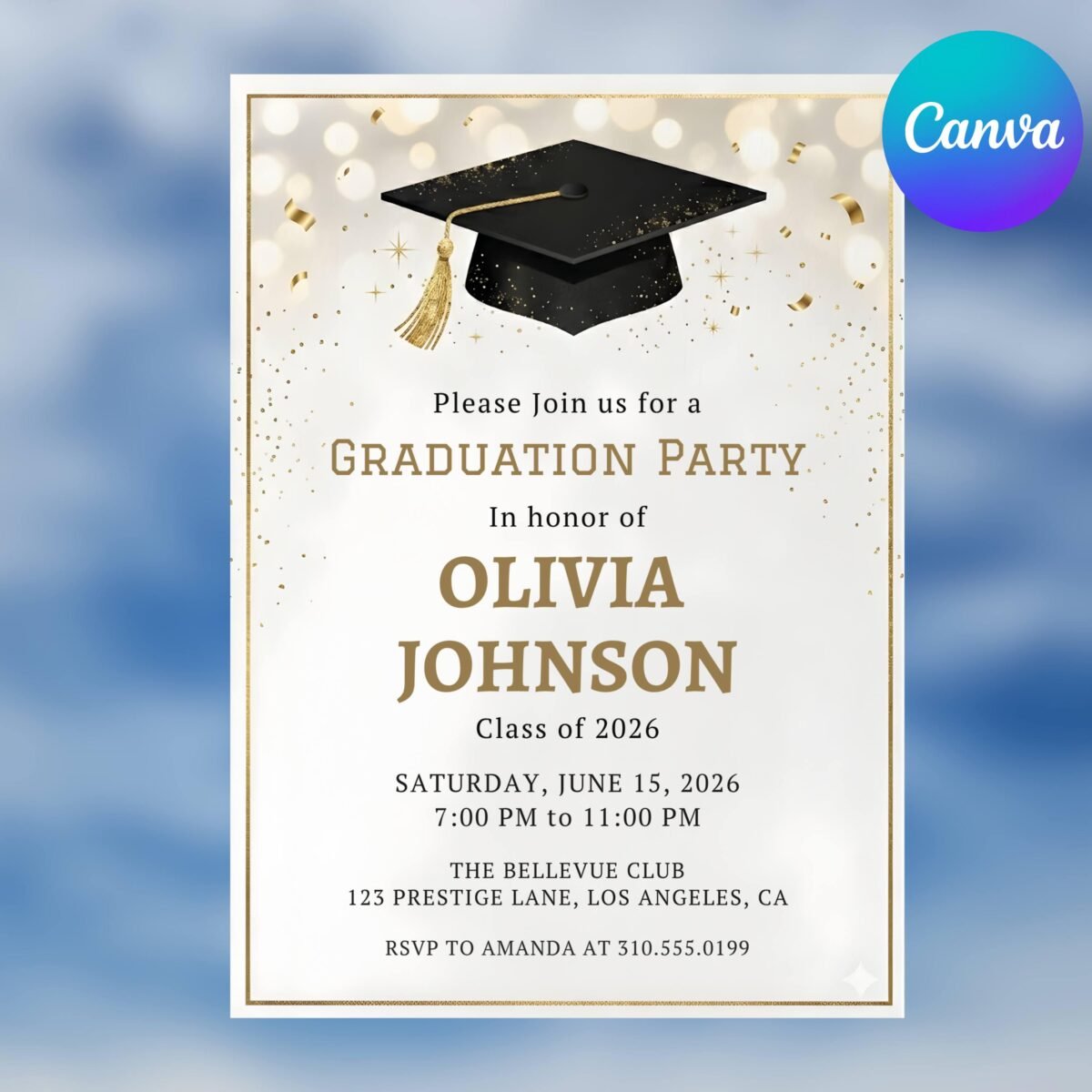 Graduation Party Invitation 2026 - Editable Blue Template - Image 2