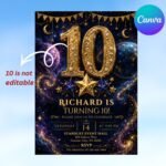 Galaxy 10th Birthday Invitation Template - Editable Canva