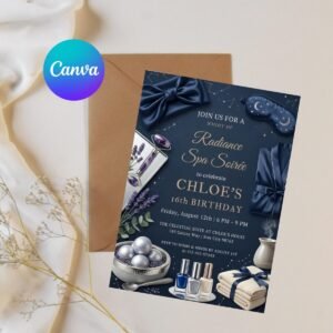 Spa Birthday Invitation - Editable Navy Blue Spa Party Invite