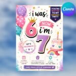 7th Birthday Invitation - Editable Canva Template Instant Download