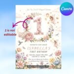 Fairy First Birthday Invitation - Soft Pastel Floral Design