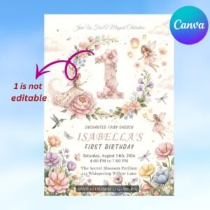 Fairy First Birthday Invitation - Soft Pastel Floral Design