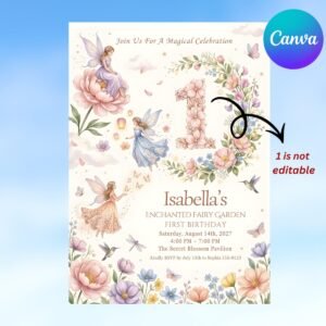 Fairy First Birthday Invitation - Editable Printable Invite