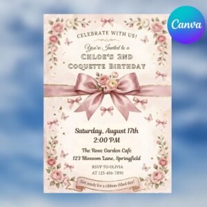 Pink Bow Birthday Invitation - Editable Teen Party Invite