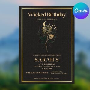 Wicked Birthday Invitation | Editable Canva Template 5x7