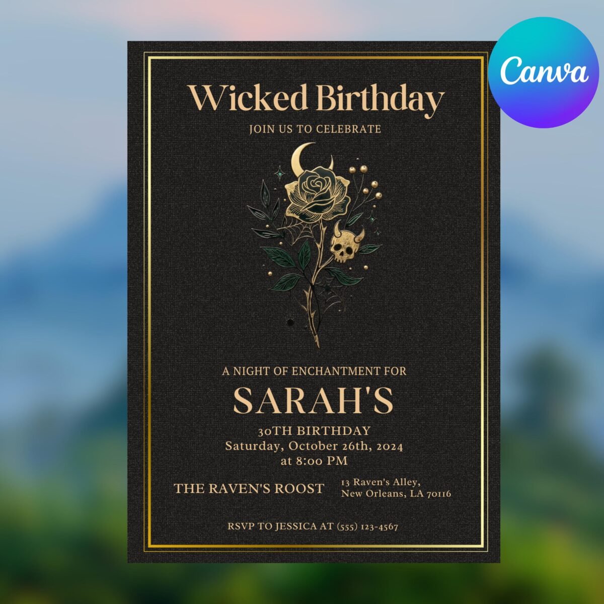 Wicked Birthday Invitation | Editable Canva Template 5x7