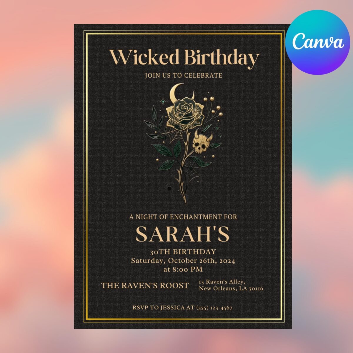 Wicked Birthday Invitation | Editable Canva Template 5x7 - Image 2