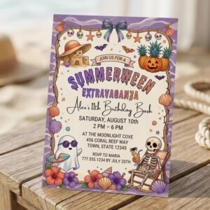 Summerween Birthday Invitation - Editable Ghost Pool Party Invite