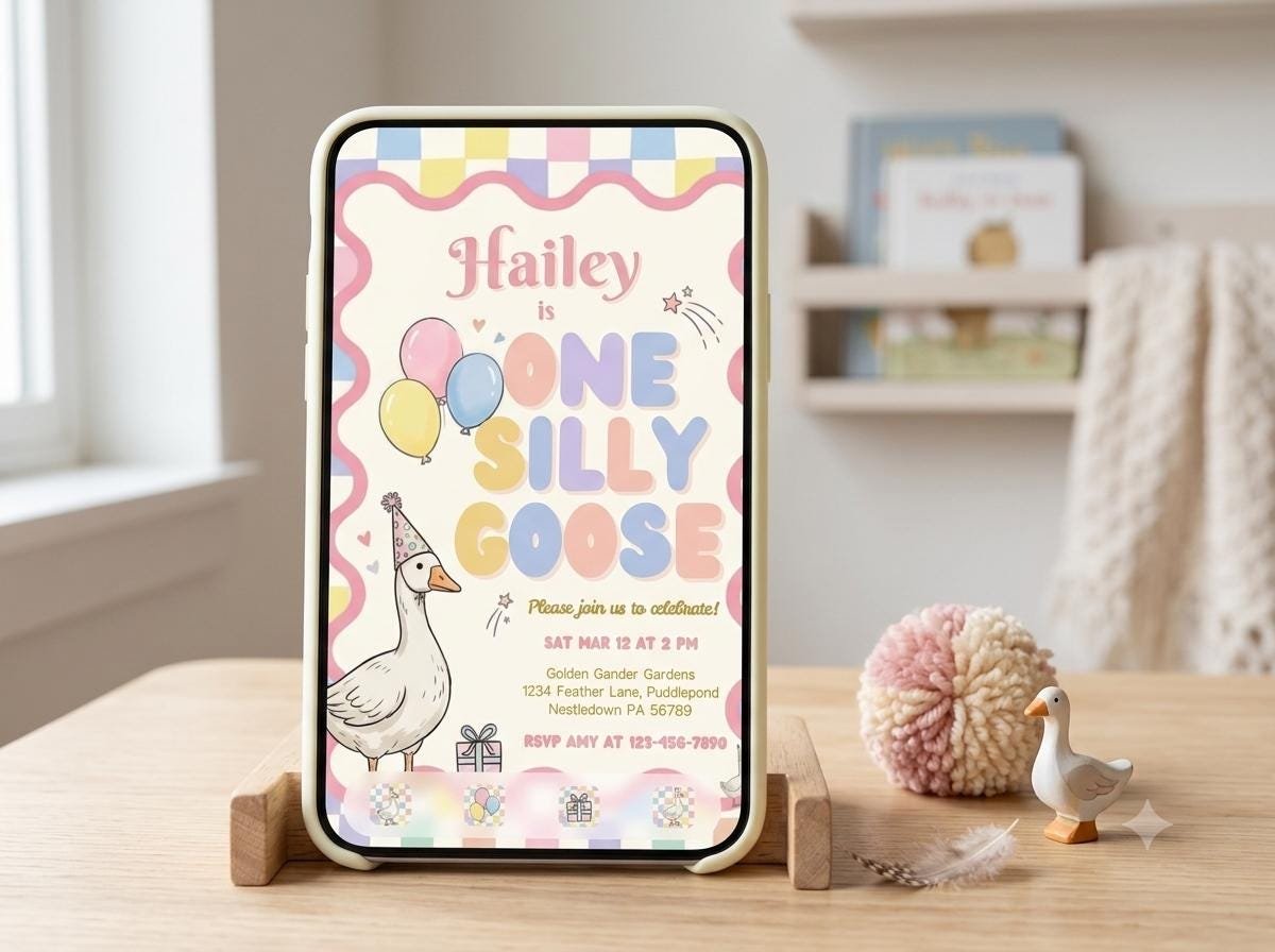 1st Birthday Invitation - Pink Goose Editable Invite - Image 4