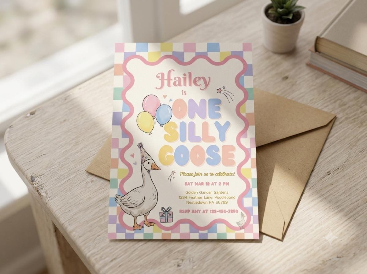 1st Birthday Invitation - Pink Goose Editable Invite - Image 3