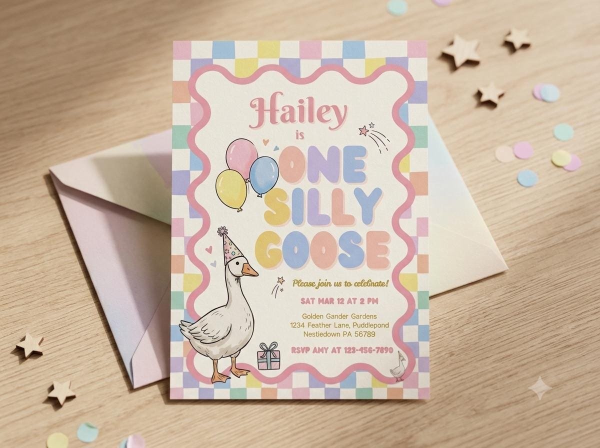 1st Birthday Invitation - Pink Goose Editable Invite - Image 6