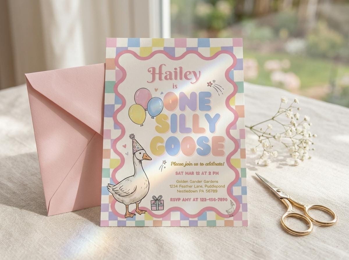 1st Birthday Invitation - Pink Goose Editable Invite - Image 7