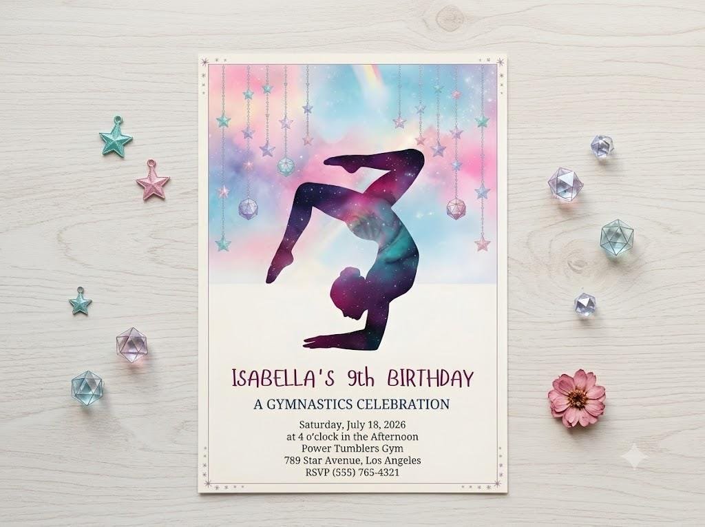 Gymnastics Birthday Invitation - Editable Dance Party Invite