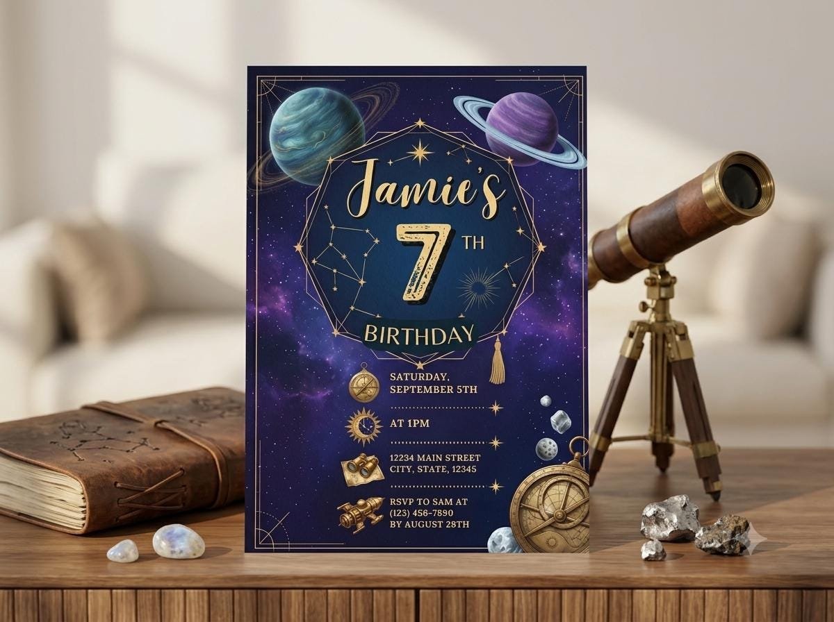 Space Birthday Invitation - Galaxy Party Invite Template - Image 2