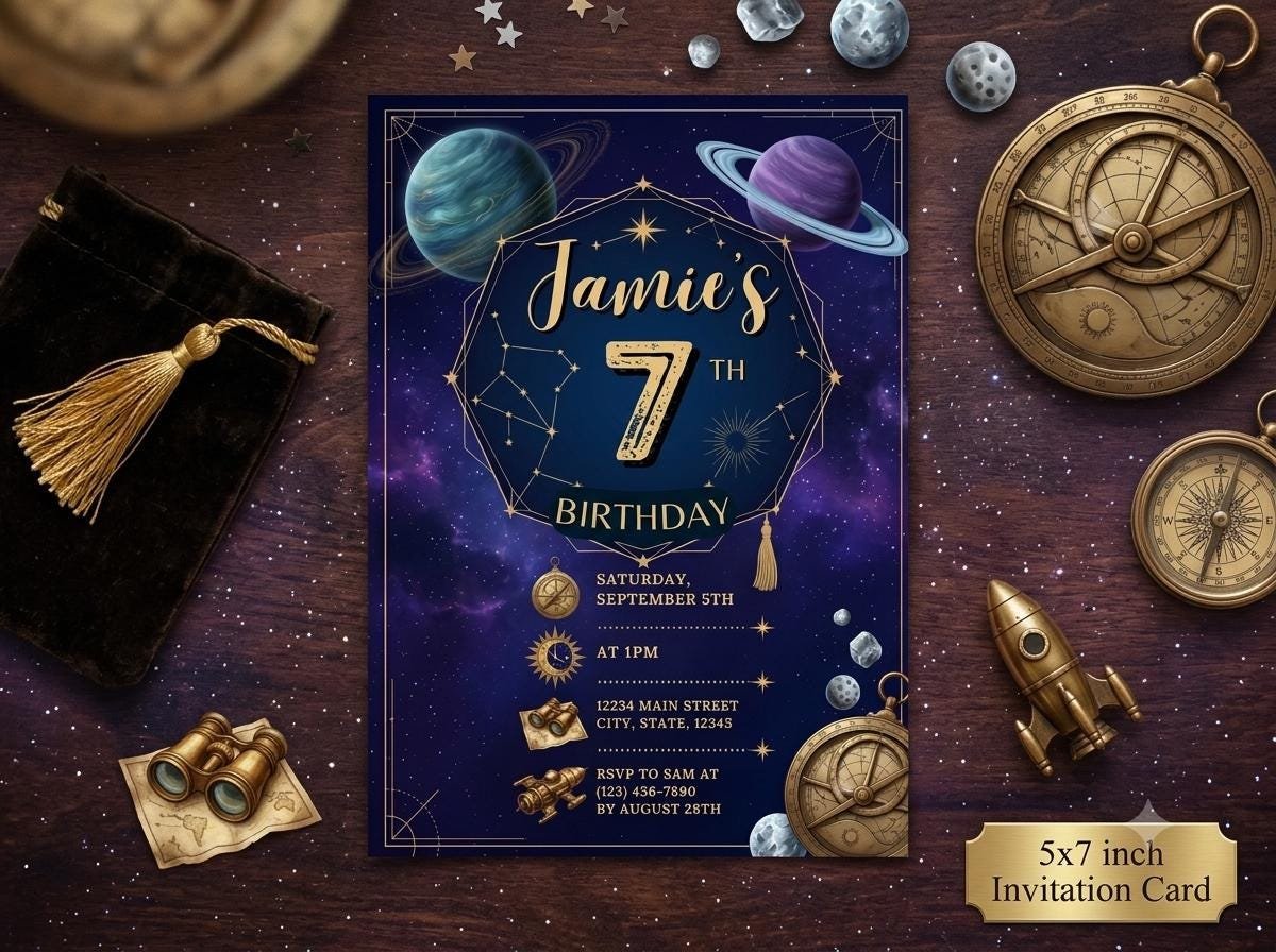 Space Birthday Invitation - Galaxy Party Invite Template