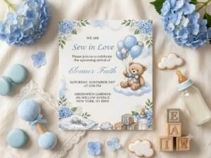 Bear Baby Shower Invitation - Editable Brown Bear Balloon