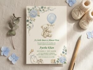 Bear Baby Shower Invitation - Editable Brown Bear Balloon Invite