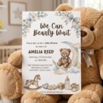 Baby Shower Invitation - Bear Watercolor Editable Card