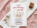 Bunny First Birthday Invitation - Customizable Canva Template