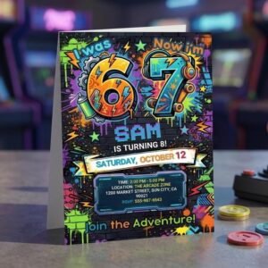 7th Birthday Invitation - Editable Paint Splatter Card