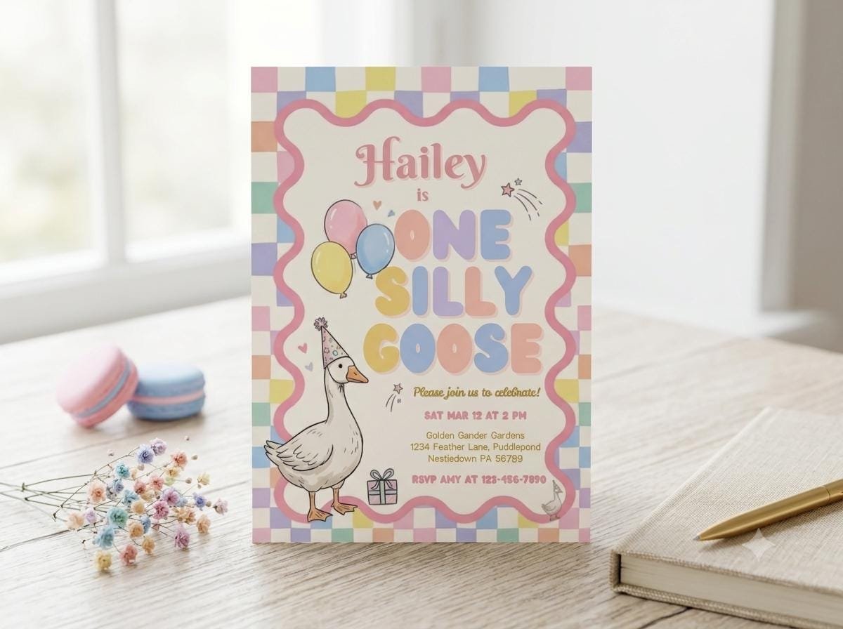 1st Birthday Invitation - Pink Goose Editable Invite - Image 5