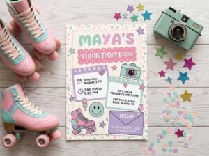 Kids Birthday Invitation Roller Skate Party Template